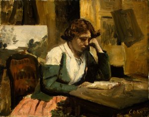 Nuori tyttö lukee tekijältä Jean Baptiste Camille Corot